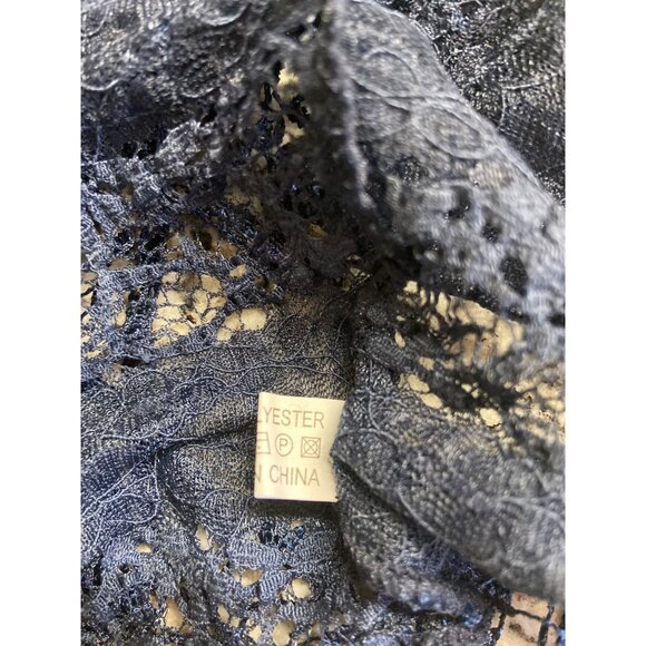 Womens Rectangle Infinity Scarf Lace Fringe Dark Blue Boho Chic Lightweight - Picture 7 of 7